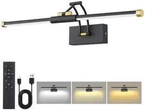24" Picture Lights for Wall, 8000mAh Rechargeable Wireless Remote | Battery Operated Art Light 3000K/4000K/6000K Dimmable, LED Painting Light for Large Frame Artwork Display Gallery, Black Gold 24" Picture Lights for Wall, 8000mAh Rechargeable Wireless Remote | Battery Operated Art Light 3000K/4000K/6000K Dimmable, LED Painting Light for Large Frame Artwork Display Gallery, Black Gold