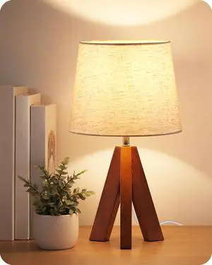 Tripod Table Lamp, 14.6 Inch Small Bedside Lamp with Beige Linen Shade, Modern Nightstand Lamp for Bedroom, Kids Room, Living Room, Nursery, Office, E26 Socket, Dark Wood Base, LE51TL05 Tripod Table Lamp, 14.6 Inch Small Bedside Lamp with Beige Linen Shade, Modern Nightstand Lamp for Bedroom, Kids Room, Living Room, Nursery, Office, E26 Socket, Dark Wood Base, LE51TL05