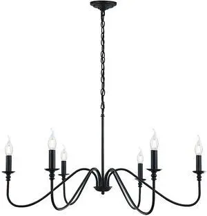 Black Chandelier, 6-Light Farmhouse Chandelier for Dining Room | Rustic iron candelabra with adjustable 47.24" chain. Fits sloped ceilings, elevating dining & foyer ambiance instantly Black Chandelier, 6-Light Farmhouse Chandelier for Dining Room | Rustic iron candelabra with adjustable 47.24" chain. Fits sloped ceilings, elevating dining & foyer ambiance instantly