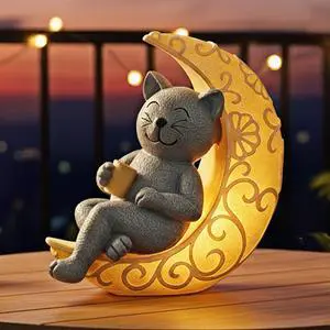 Solar Cat Statue Decor, Moon Cat Figurines for Patio Balcony Yard Decorations, I Love You to the Moon and Back Birthday Housewarming Gifts for Father Mom Grandma Women Cats Lover Solar Cat Statue Decor, Moon Cat Figurines for Patio Balcony Yard Decorations, I Love You to the Moon and Back Birthday Housewarming Gifts for Father Mom Grandma Women Cats Lover