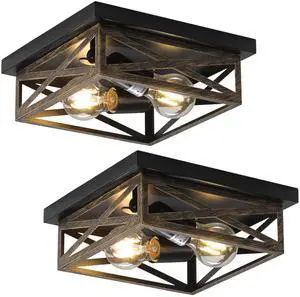 2Pack Rustic Flush Mount Ceiling Light Fixture, Modern Farmhouse Light Fixture, Kitchen Hallway Light Fixtures for Bedroom,Dining Room Entryway,Industrial Metal Cage Ceiling Light 2Pack Rustic Flush Mount Ceiling Light Fixture, Modern Farmhouse Light Fixture, Kitchen Hallway Light Fixtures for Bedroom,Dining Room Entryway,Industrial Metal Cage Ceiling Light