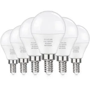 E12 LED 60W Equivalent Daylight White 5000K Ceiling Fan Bulbs, 600LM CRI 85+ Candelabra Bulbs Small Base, 6W Non-Dimmable, Pack of 6 E12 LED 60W Equivalent Daylight White 5000K Ceiling Fan Bulbs, 600LM CRI 85+ Candelabra Bulbs Small Base, 6W Non-Dimmable, Pack of 6