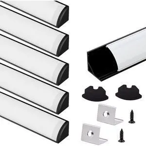 6Pack 3.3 ft Black LED Aluminum Channel with Milky White Cover V Shape 16x16mm, Led Strip Light Track with Accessories for Led Strip Lights in Home Lighting 6Pack 3.3 ft Black LED Aluminum Channel with Milky White Cover V Shape 16x16mm, Led Strip Light Track with Accessories for Led Strip Lights in Home Lighting