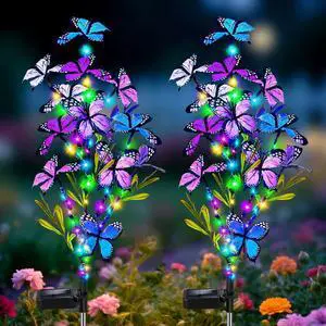 Solar Garden Lights Outdoor, Waterproof 2 Pack Solar Butterfly Lights with 60 LED 12 Butterfly Colorful Lighting for Garden Yard Lawn Outdoor Decor, Gift for Mom Women Mother's Day Solar Garden Lights Outdoor, Waterproof 2 Pack Solar Butterfly Lights with 60 LED 12 Butterfly Colorful Lighting for Garden Yard Lawn Outdoor Decor, Gift for Mom Women Mother's Day