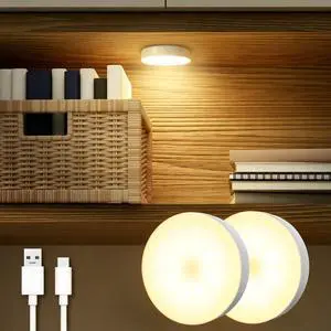 Rechargeable Puck Lights 2-Pack, Magnetic Tap Light, Warm Yellow | Dimmable touch control, magnetic & adhesive mounting, 1000mAh rechargeable battery, 8 LED beads, brightness memory Rechargeable Puck Lights 2-Pack, Magnetic Tap Light, Warm Yellow | Dimmable touch control, magnetic & adhesive mounting, 1000mAh rechargeable battery, 8 LED beads, brightness memory