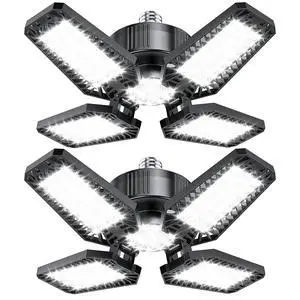 Garage Lights 2 Pack 120W, 12000LM LED Garage Lights with 4+1 Deformable Panels 6500K Screw in LED Shop Lighting for Workshop, Basement Support E26/E27 Garage Lights 2 Pack 120W, 12000LM LED Garage Lights with 4+1 Deformable Panels 6500K Screw in LED Shop Lighting for Workshop, Basement Support E26/E27