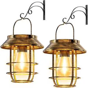 2 Pack Solar Lanterns Outdoor Waterproof, High Brightness Hanging Solar Lights for Outside with Wall Hooks, Retro Metal Outdoor Lanterns Auto On/Off for Garden, Porch, Patio, Yard Decor 2 Pack Solar Lanterns Outdoor Waterproof, High Brightness Hanging Solar Lights for Outside with Wall Hooks, Retro Metal Outdoor Lanterns Auto On/Off for Garden, Porch, Patio, Yard Decor