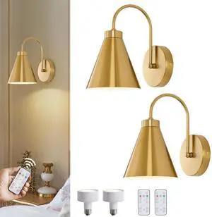 Vintage Rechargeable Wall Sconces Set of 2, Gold Battery Operated Bedside Wall Lamps with Remote Control, Wireless Gooseneck Indoor LED Lights Fixture for Bedroom Hallway Vintage Rechargeable Wall Sconces Set of 2, Gold Battery Operated Bedside Wall Lamps with Remote Control, Wireless Gooseneck Indoor LED Lights Fixture for Bedroom Hallway