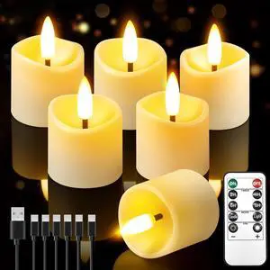 6 Pack Small Rechargeable Flameless Candles with Remote Timer | 1.5"x2" LED Tea Lights Votive Fake Candles Flickering Mini Candles Battery Operated for Halloween Wedding Party Home Decor 6 Pack Small Rechargeable Flameless Candles with Remote Timer | 1.5"x2" LED Tea Lights Votive Fake Candles Flickering Mini Candles Battery Operated for Halloween Wedding Party Home Decor