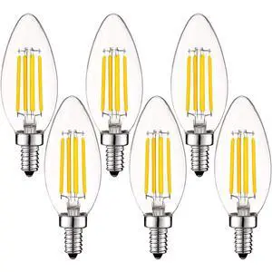 Vintage Candelabra LED Bulb 60W Equivalent, 550 Lumens, 3500K Natural White, LED Chandelier Light Bulbs 5W, Dimmable, Clear Glass, Filament LED Candle Bulbs, UL Listed, E12 Base (6 Pack) Vintage Candelabra LED Bulb 60W Equivalent, 550 Lumens, 3500K Natural White, LED Chandelier Light Bulbs 5W, Dimmable, Clear Glass, Filament LED Candle Bulbs, UL Listed, E12 Base (6 Pack)