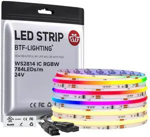 16.4FT WS2814 Smart IC RGBW 3000K DC24V COB LED Strip Light | UL Listed 784LEDs/m High Density Color Chasing Uniform Light 10mm Width for Home Party DIY Lighting(No Adapter or Controller) 16.4FT WS2814 Smart IC RGBW 3000K DC24V COB LED Strip Light | UL Listed 784LEDs/m High Density Color Chasing Uniform Light 10mm Width for Home Party DIY Lighting(No Adapter or Controller)