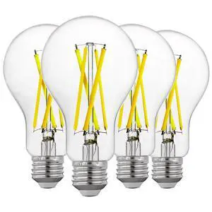 100W Eqv Dimmable A21 LED Bulbs, 1600LM, 5000K Daylight, E26, 4 Pack | 12W, CRI90, clear glass, instant on, no flicker, for table lamps, kitchen, bathroom, garage 100W Eqv Dimmable A21 LED Bulbs, 1600LM, 5000K Daylight, E26, 4 Pack | 12W, CRI90, clear glass, instant on, no flicker, for table lamps, kitchen, bathroom, garage