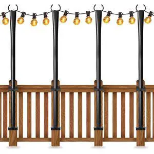 4 Pack String Light Poles for Deck, 5Ft Upgraded Heavy-Duty Metal Deck Light Poles for Outside with Fixing Clips, Lighting Hanging Post Accessories for Patio Decor Garden Backyard Yard Fence Porch 4 Pack String Light Poles for Deck, 5Ft Upgraded Heavy-Duty Metal Deck Light Poles for Outside with Fixing Clips, Lighting Hanging Post Accessories for Patio Decor Garden Backyard Yard Fence Porch