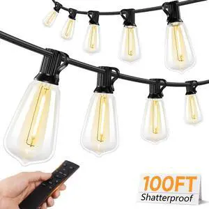 LED Outdoor String Lights with Remote, 100FT Commercial Grade Waterproof Outdoor Patio Lights, 30+2 ST38 Dimmable Edison Bulbs, 2700K Warm White Rope Light for Outside, Low Voltage 24V LED Outdoor String Lights with Remote, 100FT Commercial Grade Waterproof Outdoor Patio Lights, 30+2 ST38 Dimmable Edison Bulbs, 2700K Warm White Rope Light for Outside, Low Voltage 24V
