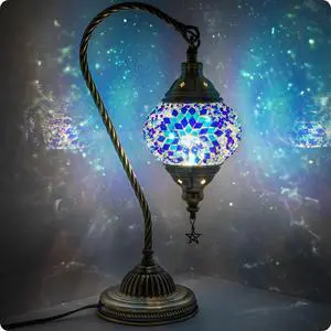 Turkish Moroccan Lamp with Bronze Base 3 Color Options Handmade Swan Neck Mosaic Glass Bedside Lamps for Bedroom (LED Bulb Included)(Blue2) Turkish Moroccan Lamp with Bronze Base 3 Color Options Handmade Swan Neck Mosaic Glass Bedside Lamps for Bedroom (LED Bulb Included)(Blue2)