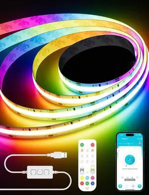 RGB Smart IC COB LED Strip Light USB 5V 6.56ft/2m,Work with Alexa/Google Assistant,Color Chasing UL-Listed Multicolor Flexible Tape LED Strip Light,for Cabinet,TV,Bedroom,Party DIY Decoration RGB Smart IC COB LED Strip Light USB 5V 6.56ft/2m,Work with Alexa/Google Assistant,Color Chasing UL-Listed Multicolor Flexible Tape LED Strip Light,for Cabinet,TV,Bedroom,Party DIY Decoration