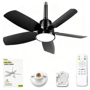 28 Inch Socket Fan Light with Remote, 6 Speeds & 3 Colors Screw in Ceiling Fan, E26/E27 Light Socket Fan with Reversible Motor, Dimmable 3000K-6500K Socket Fan for Bedroom Kitchen Garage, Black 28 Inch Socket Fan Light with Remote, 6 Speeds & 3 Colors Screw in Ceiling Fan, E26/E27 Light Socket Fan with Reversible Motor, Dimmable 3000K-6500K Socket Fan for Bedroom Kitchen Garage, Black