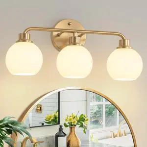 Bathroom Light Fixtures Gold Vanity Light 3 Light Brushed Brass | Wall Sconces Lighting with Milk Globe Glass Shades Bath Wall Lamp for Mirror Kitchen Living Room Bedroom Hallway Bathroom Light Fixtures Gold Vanity Light 3 Light Brushed Brass | Wall Sconces Lighting with Milk Globe Glass Shades Bath Wall Lamp for Mirror Kitchen Living Room Bedroom Hallway