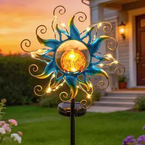 ZHQIAN Solar Lights Outdoor Garden Decor, Blue Metal Sun Crackle Glass Globe Stake Waterproof 30LED Decorations Unique Gifts for Women,Mom,Outside, Patio,Lawn,Yard,Pathway ZHQIAN Solar Lights Outdoor Garden Decor, Blue Metal Sun Crackle Glass Globe Stake Waterproof 30LED Decorations Unique Gifts for Women,Mom,Outside, Patio,Lawn,Yard,Pathway
