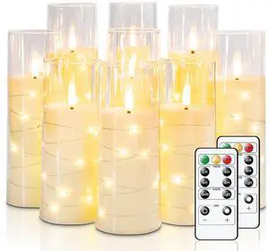 Flameless Candle with Remote Timer 9 Flickering Acrylic Battery Operated LED Pillar Candles with Embedded Star String for Christmas, Wedding, Home Decor, and as a Gift (Ivory White) Flameless Candle with Remote Timer 9 Flickering Acrylic Battery Operated LED Pillar Candles with Embedded Star String for Christmas, Wedding, Home Decor, and as a Gift (Ivory White)