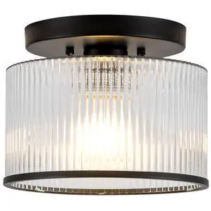 Glass Ceiling Light, Clear Ribbed Glass Ceiling Light Fixture with Black Metal Frame, Modern Semi Flush Mount Ceiling Light for Hallway, Bedroom, Bathroom, Entryway, Kitchen Glass Ceiling Light, Clear Ribbed Glass Ceiling Light Fixture with Black Metal Frame, Modern Semi Flush Mount Ceiling Light for Hallway, Bedroom, Bathroom, Entryway, Kitchen
