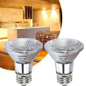 Dimmable PAR20 Halogen Flood Bulbs 39W 120V 2800K for Track Lights | 2 Pack, E26 Base, 480 Lumens, High Output, Warm White, CRI100+, Flicker-Free, Long Lasting, for Range Hood, Recessed Lighting Dimmable PAR20 Halogen Flood Bulbs 39W 120V 2800K for Track Lights | 2 Pack, E26 Base, 480 Lumens, High Output, Warm White, CRI100+, Flicker-Free, Long Lasting, for Range Hood, Recessed Lighting