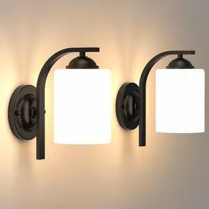 2-Pack Wall Sconces for Bedroom and Bathroom, Matte Black Farmhouse Wall Light Fixtures with Glass Shade, Modern Vanity Wall Lamps for Living Room, Hallway, Kitchen 2-Pack Wall Sconces for Bedroom and Bathroom, Matte Black Farmhouse Wall Light Fixtures with Glass Shade, Modern Vanity Wall Lamps for Living Room, Hallway, Kitchen