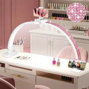 Super Large 31in Half Moon Light for Nail Desk, Crystal Diamond White | Foldable Arch Light Nail Tech Lamp With Phone Stand, LED Table Lamp for Manicure, Handicraft, Art, Eyelash Extension Super Large 31in Half Moon Light for Nail Desk, Crystal Diamond White | Foldable Arch Light Nail Tech Lamp With Phone Stand, LED Table Lamp for Manicure, Handicraft, Art, Eyelash Extension