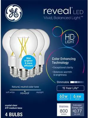 Reveal HD+ LED Light Bulbs, 60 Watt, A19 Bulbs (4 Pack) Reveal HD+ LED Light Bulbs, 60 Watt, A19 Bulbs (4 Pack)