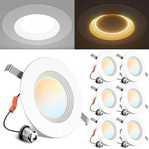 6 Pack 5/6 Inch 5CCT LED Recessed Lighting with Night Light | Retrofit Baffle Trim, 2700K-5000K Selectable Can Lights, Dimmable, 1000LM, 9W=110W, Damp Rated, ETL&FCC&IC, E26 Install 6 Pack 5/6 Inch 5CCT LED Recessed Lighting with Night Light | Retrofit Baffle Trim, 2700K-5000K Selectable Can Lights, Dimmable, 1000LM, 9W=110W, Damp Rated, ETL&FCC&IC, E26 Install