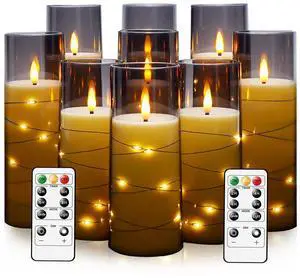Flameless LED Candles with Timer 9 Pc Flickering Flameless Candles for Romantic Ambiance and Home Decoration Stable Acrylic Shell,with Embedded Star StringBattery Operated CandlesGrey Flameless LED Candles with Timer 9 Pc Flickering Flameless Candles for Romantic Ambiance and Home Decoration Stable Acrylic Shell,with Embedded Star StringBattery Operated CandlesGrey