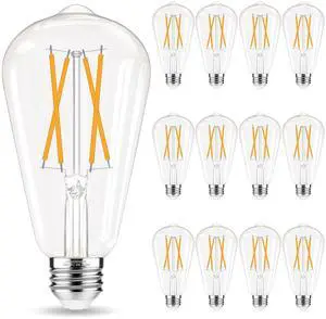 E26 LED Bulb, Soft White 2700K Edison Bulbs, 60 watt Equivalent | 12 Pack Edison LED Bulb, Non-Dimmable, E26 Medium Base, E26 Light Bulbs, 90+ CRI, ST58 Vintage Bulbs, 6W 600LM, Clear Glass E26 LED Bulb, Soft White 2700K Edison Bulbs, 60 watt Equivalent | 12 Pack Edison LED Bulb, Non-Dimmable, E26 Medium Base, E26 Light Bulbs, 90+ CRI, ST58 Vintage Bulbs, 6W 600LM, Clear Glass