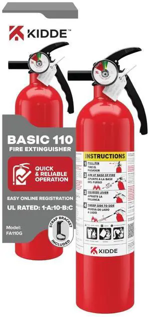 Basic 110 Fire Extinguisher for Home, 1-A:10-B:C, FA110G, 1 Pack | Residential Multi-Purpose Extinguisher for Small Common Household Fires, 2.5 lb. Dry Chemical Basic 110 Fire Extinguisher for Home, 1-A:10-B:C, FA110G, 1 Pack | Residential Multi-Purpose Extinguisher for Small Common Household Fires, 2.5 lb. Dry Chemical