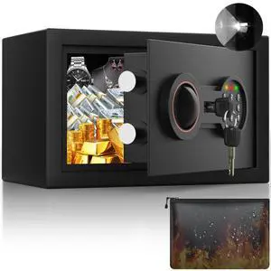Small Safe for Home, 6.69"H Safe Box with Fireproof Waterproof Bag | Money Safe with Alarm System, Sensor LED Light, Wall/Floor Mountable, Hidden Safes for for College Dorm Room Small Safe for Home, 6.69"H Safe Box with Fireproof Waterproof Bag | Money Safe with Alarm System, Sensor LED Light, Wall/Floor Mountable, Hidden Safes for for College Dorm Room