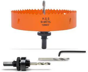 6 inch Hole Saw for Wood, Metal, Plastic & Drywall, with Arbor | 152mm Bi-Metal Hole Saw Cutter, Fast Chip Removal, Smooth Clean Cuts, Heavy-Duty yet Lightweight & Handy 6 inch Hole Saw for Wood, Metal, Plastic & Drywall, with Arbor | 152mm Bi-Metal Hole Saw Cutter, Fast Chip Removal, Smooth Clean Cuts, Heavy-Duty yet Lightweight & Handy