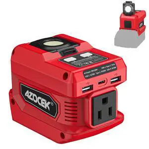 220W Power Inverter Compatible with Milwaukee 18V Battery | Battery not included, DC 18V to AC 110V Portable Power Station, 2 USB Ports & 1 Type-C Fast Charging, 400LM LED Work Light 220W Power Inverter Compatible with Milwaukee 18V Battery | Battery not included, DC 18V to AC 110V Portable Power Station, 2 USB Ports & 1 Type-C Fast Charging, 400LM LED Work Light