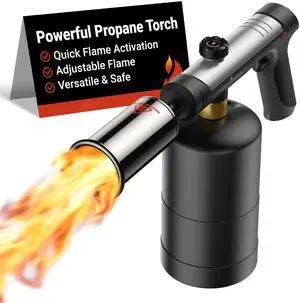 Propane Torch Gun, One-Touch Max Fire Flame Thrower, Silver | Safety Lock, Adjustable Flame for Charcoal Lighting, Grilling, Sous Vide, BBQ, and Kitchen Food Searing (Tank Not Included) Propane Torch Gun, One-Touch Max Fire Flame Thrower, Silver | Safety Lock, Adjustable Flame for Charcoal Lighting, Grilling, Sous Vide, BBQ, and Kitchen Food Searing (Tank Not Included)