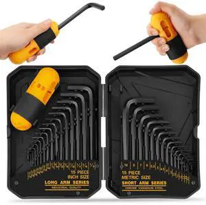 31-Piece Hex Key Set - Allen Wrench Set, SAE and Metric Allen Keys MM(0.7mm-10mm) SAE(0.028"-3/8) Heat-Treated, Torque Handle, High Leverage, Long & Short Keys, Easy Organization 31-Piece Hex Key Set - Allen Wrench Set, SAE and Metric Allen Keys MM(0.7mm-10mm) SAE(0.028"-3/8) Heat-Treated, Torque Handle, High Leverage, Long & Short Keys, Easy Organization