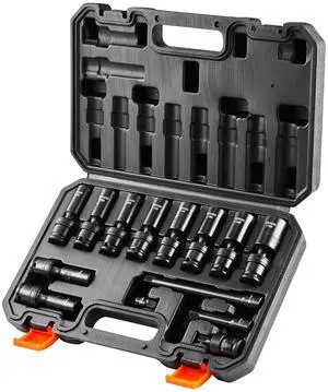 14PCS Universal Impact Socket Set - 3/8" Drive Deep Metric 10-19mm 6 Point - Swivel Socket with Flexible Wobble, CR-MO, Metric, Storage Case 14PCS Universal Impact Socket Set - 3/8" Drive Deep Metric 10-19mm 6 Point - Swivel Socket with Flexible Wobble, CR-MO, Metric, Storage Case