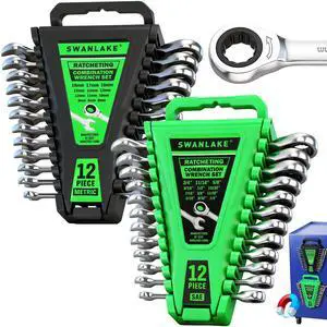 24-Piece Combination Ratchet Wrench Set, Metric (6-18mm) & SAE (1/4''-3/4'') Wrenches Set, 12-Point 72-Tooth Ratchet Spanners with Magnetic Base Organizer, Chrome Vanadium Steel for Auto Mechanic Tool 24-Piece Combination Ratchet Wrench Set, Metric (6-18mm) & SAE (1/4''-3/4'') Wrenches Set, 12-Point 72-Tooth Ratchet Spanners with Magnetic Base Organizer, Chrome Vanadium Steel for Auto Mechanic Tool