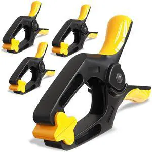 6 inch Spring Clamps Heavy Duty - 4 Pack Large Plastic Clamps for Woodworking, Crafts, Backdrop and Pool Cover with 3 inch Mouth Opening - Rust Free Spring Clips with Non-Detachable Jaw Pads 6 inch Spring Clamps Heavy Duty - 4 Pack Large Plastic Clamps for Woodworking, Crafts, Backdrop and Pool Cover with 3 inch Mouth Opening - Rust Free Spring Clips with Non-Detachable Jaw Pads