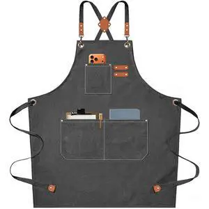 Chef Aprons for Men Women with Oversized Pockets, 16-Ounce Cotton Canvas Cross Back Heavy Duty Work Apron (Grey) Chef Aprons for Men Women with Oversized Pockets, 16-Ounce Cotton Canvas Cross Back Heavy Duty Work Apron (Grey)