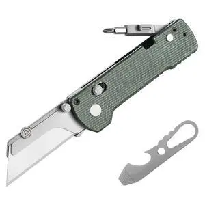 U1 Pro Multitool Folding Utility Knife with Folding Screwdriver | Quick Change Blade EDC Utility Knife with Secure Rail Lock & Pocket Clip for Men & Women (Green Micarta) U1 Pro Multitool Folding Utility Knife with Folding Screwdriver | Quick Change Blade EDC Utility Knife with Secure Rail Lock & Pocket Clip for Men & Women (Green Micarta)
