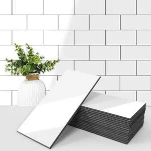 102-Pack Peel and Stick Backsplash on Subway Tile, Glossy White | 3 x 6 in, PVC, Self Adhesive, Waterproof, Traceless Peel, Modular Splicing, Ideal for Vanities, Bathrooms 102-Pack Peel and Stick Backsplash on Subway Tile, Glossy White | 3 x 6 in, PVC, Self Adhesive, Waterproof, Traceless Peel, Modular Splicing, Ideal for Vanities, Bathrooms