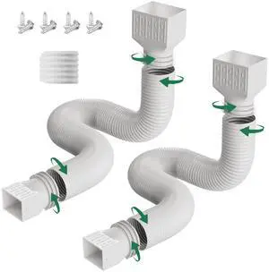 2 Pack Rain Gutter Downspout Extensions, Upgraded Flexible Drain Down Spout Extender for Rain Water Drainage, Each Extendable from 20" to 66", Combine to 10 ft with Connector(White) 2 Pack Rain Gutter Downspout Extensions, Upgraded Flexible Drain Down Spout Extender for Rain Water Drainage, Each Extendable from 20" to 66", Combine to 10 ft with Connector(White)