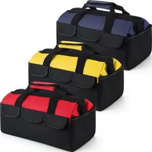 3 Pack Tool Bag for Men with Waterproof Hard Bottom, Heavy Duty Tool Bag Wide Mouth Tote for Various Instrument, Electrician Carpenter Mechanic (Blue, Red, Yellow,16 Inch,Side Pockets) 3 Pack Tool Bag for Men with Waterproof Hard Bottom, Heavy Duty Tool Bag Wide Mouth Tote for Various Instrument, Electrician Carpenter Mechanic (Blue, Red, Yellow,16 Inch,Side Pockets)