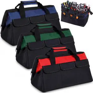 3 Pack Tool Bag for Men with Waterproof Hard Bottom, Heavy Duty Tool Bag Wide Mouth Tote for Various Instrument, Electrician Carpenter Mechanic(Red, Army Green, Blue,16 Inch,Side Pockets) 3 Pack Tool Bag for Men with Waterproof Hard Bottom, Heavy Duty Tool Bag Wide Mouth Tote for Various Instrument, Electrician Carpenter Mechanic(Red, Army Green, Blue,16 Inch,Side Pockets)
