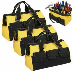3 Pack Tool Bag for Men with Waterproof Hard Bottom, Heavy Duty Tool Bag Wide Mouth Tote for Various Instrument, Electrician Carpenter Mechanic(Yellow,16 Inch,Classic) 3 Pack Tool Bag for Men with Waterproof Hard Bottom, Heavy Duty Tool Bag Wide Mouth Tote for Various Instrument, Electrician Carpenter Mechanic(Yellow,16 Inch,Classic)