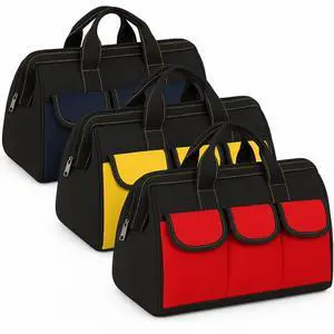 3 Pack Tool Bag for Men with Waterproof Hard Bottom, Heavy Duty Tool Bag Wide Mouth Tote for Various Instrument, Electrician Carpenter Mechanic(Black Red, Blue, Yellow,16 Inch,Classic) 3 Pack Tool Bag for Men with Waterproof Hard Bottom, Heavy Duty Tool Bag Wide Mouth Tote for Various Instrument, Electrician Carpenter Mechanic(Black Red, Blue, Yellow,16 Inch,Classic)