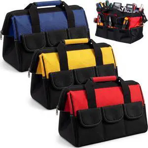 3 Pack Tool Bag for Men with Waterproof Hard Bottom, Heavy Duty Tool Bag Wide Mouth Tote for Various Instrument, Electrician Carpenter Mechanic (Blue, Red, Yellow,13 Inch,Side Pockets) 3 Pack Tool Bag for Men with Waterproof Hard Bottom, Heavy Duty Tool Bag Wide Mouth Tote for Various Instrument, Electrician Carpenter Mechanic (Blue, Red, Yellow,13 Inch,Side Pockets)
